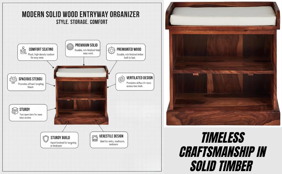 Wooden Multipurpose Cupboard & Shoe Rack – Spacious Storage Cabinet with Seating for Home, Entryway & Living Room (Large, Teak Finish) 