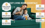 MidCen Wooden 3 Seater Sofa Set with High-Density Comfortable Foam for Home & Living Room (Upholstered- Dark Green Velvet Fabric) 