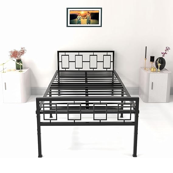 Metal Bed | Metal Bed With Foam Mattress Included | (King, Queen, Single Size with Mattress) (Geometric Design & Geometric Design with Foam) Aprodz