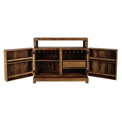 APRODZ Sheesham Wood Wine Storage Garran Stylish Bar Cabinet for Living Room