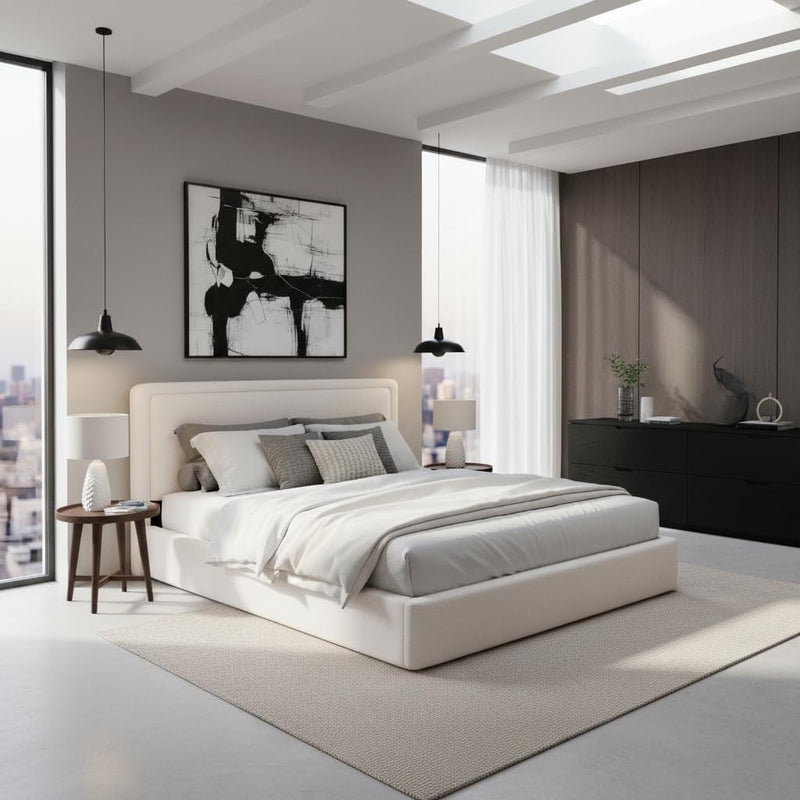 Boucle Bed Frame With Storage, Upholstered Headboard, Metal Bed Frame With Headboard, Hydraulic Storage System, No Box Spring Required, Beige 