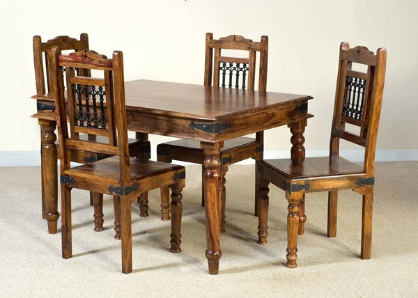 Solid Wood Bogota 4 Seater Dining Table Set for Home | Dining Furniture | Honey Finish 