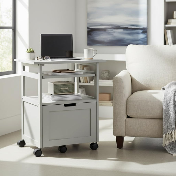 Translation missing: en.APRODZ Pipro Acacia Wood Multipurpose Office Table and Kitchen Trolley Cart with Storage Cabinet Rolling Utility Table for Home, Office, Kitchen and Dining Room 