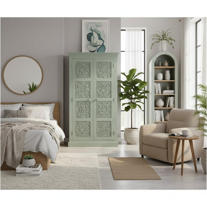 Translation missing: en.Floreale wardrobe Carved Mango Wood 2-Door Wardrobe Almirah 