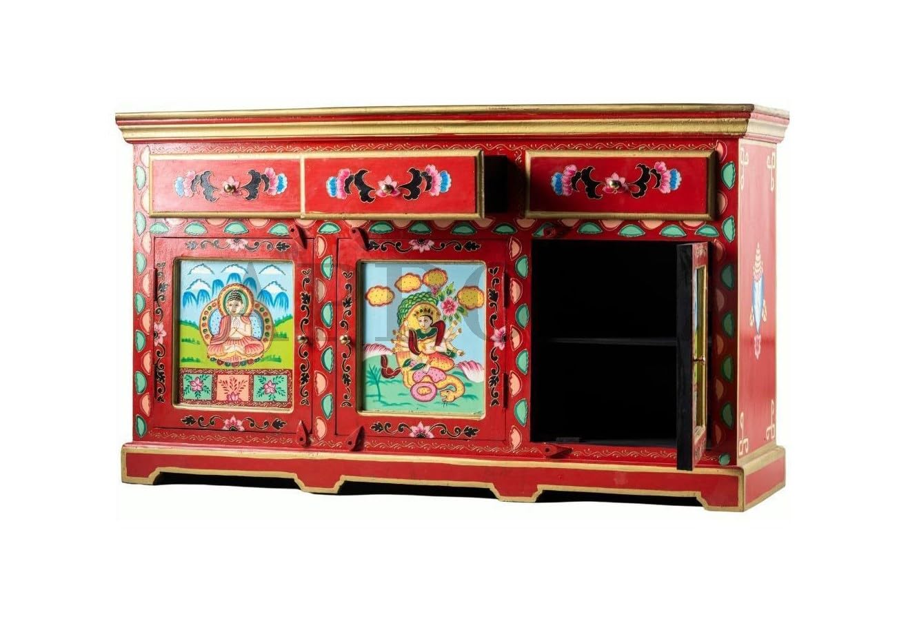 APRODZ Wooden Handpainted Multipurpose Sideboard Storage Cabinet for Home (Multicolor)