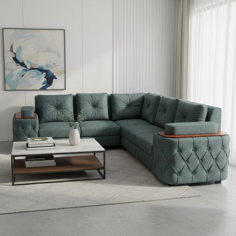 7-Seater Sofa with Padded Armrest, Premium Faux Leather Fabric Corner Sofa 