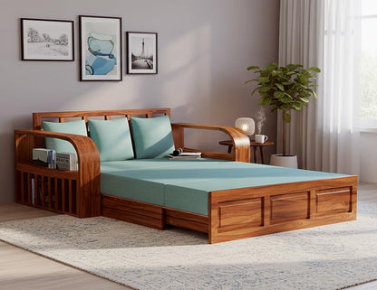 Sheesham Wood Sofa Cum Bed, 3 Seater with Storage