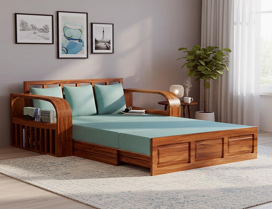 Sheesham Wood Sofa Cum Bed, 3 Seater with Storage