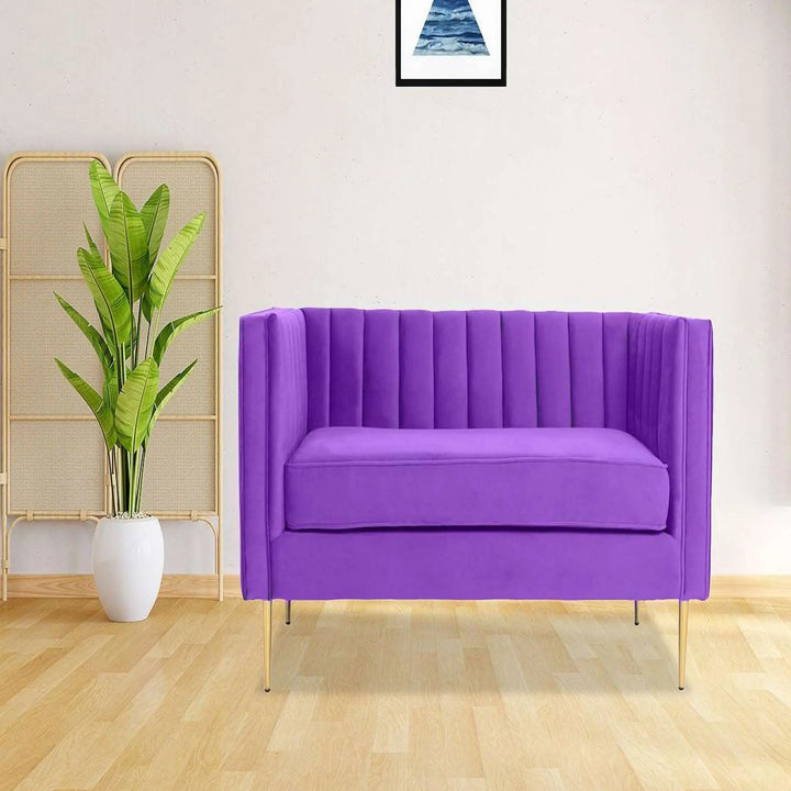 Translation missing: en.APRODZ James Upholstered and Metal 2 Seater Sofa for Living Room Home Office Furniture | (Upholstered - Purple Velvet + Gold Powdercoated)