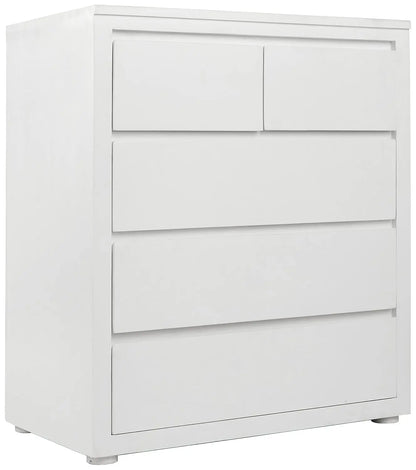 Mango Wood Warsaw Chest of 5 Drawers Storage Dresser for Living Room Furniture (White Finish) 