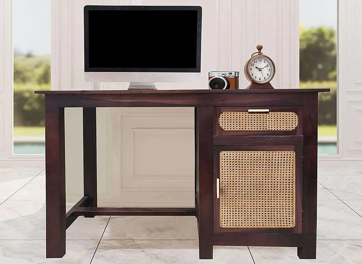 Translation missing: en.APRODZ Sheesham Wood and Cane Office Desk Study Computer Table for Study Room with 1 Drawer and 1 Door (Rosewood - Mahogany)