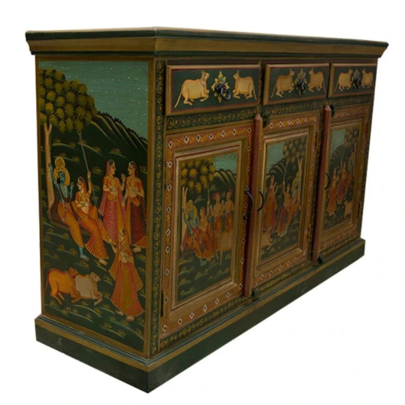 Wooden Handpainted Cabinet | Cabinet for Storage Wooden Furniture | Radha Krishna Sideboard 