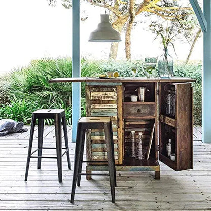 APRODZ Sheesham Wood Wine Storage Cross Stylish Bar Cabinet for Living Room 