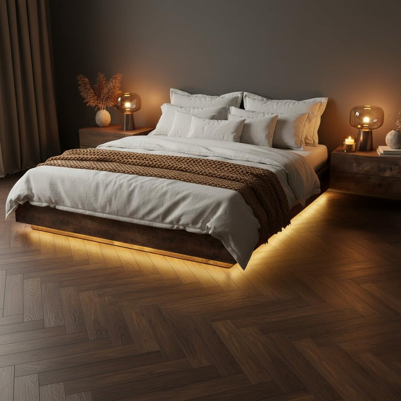 Cowen Floating Bed Frame with LED Lights Metal Slats Underbed Storage Space No Box Spring 