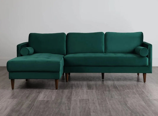 Translation missing: en.APRODZ MidCen Wooden LHS L Shape 3 Seater Sectional Sofa Set with High-Density Comfortable Foam for Living Room (Fabric- Velvet Dark Green)