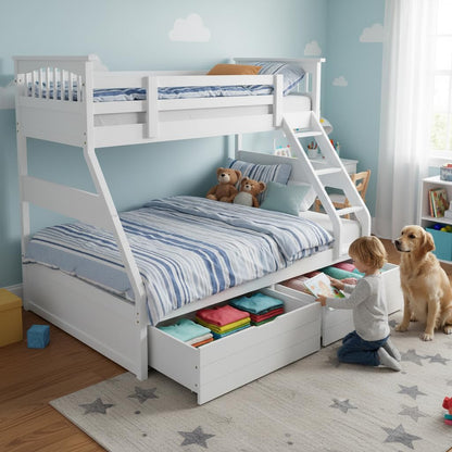Sheesham Twin/Queen Bunk Bed with 2 Drawer Storage for Bedroom (Rosewood - Brown) 