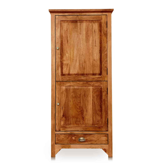 Mango Wood Wardrobe – Solid Wood 2-Door Almirah with Shelves & Hanging Rod for Bedroom Storage – Natural Finish Wooden Wardrobe Closet