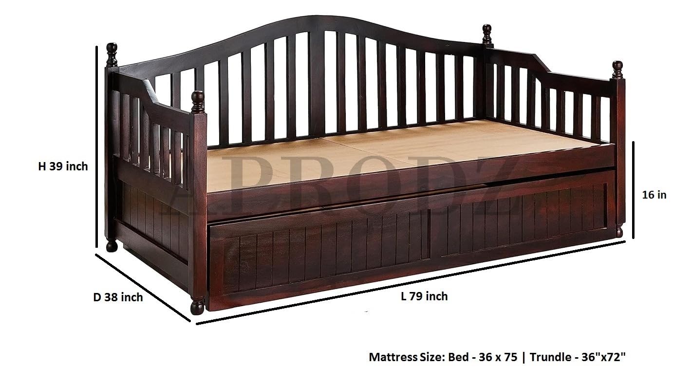Drummo Sheesham Wood Daybed with Trundle Bed