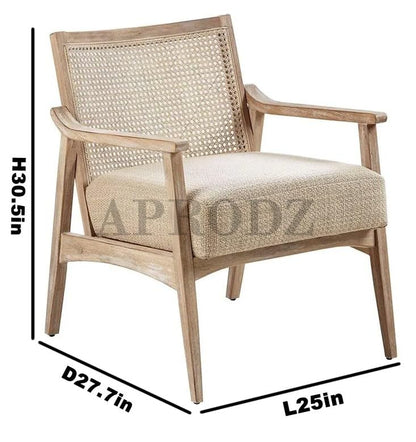 Deleon Living Chair in Cane Back Upholstered | (Light Brown Finish)