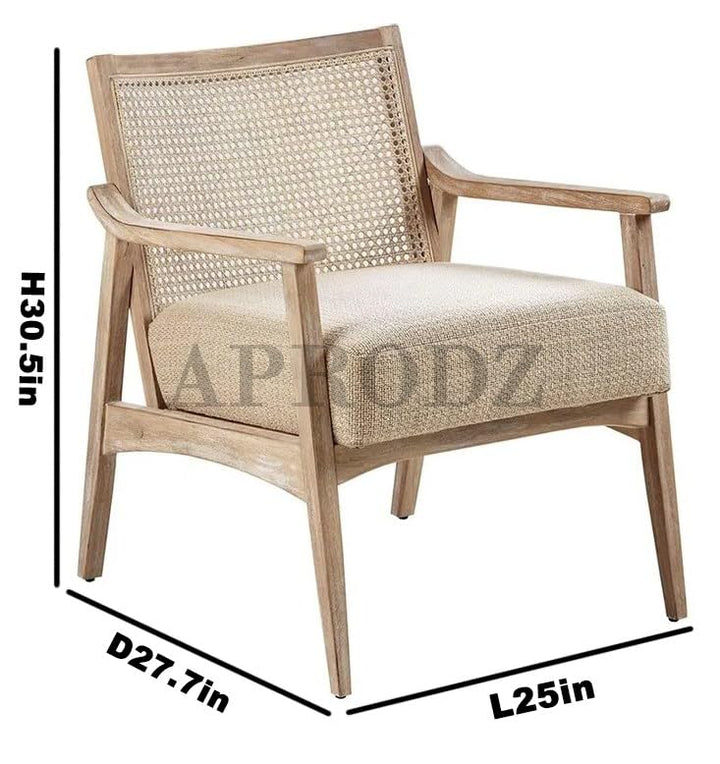 Translation missing: en.Deleon Living Chair in Cane Back Upholstered | (Light Brown Finish) 