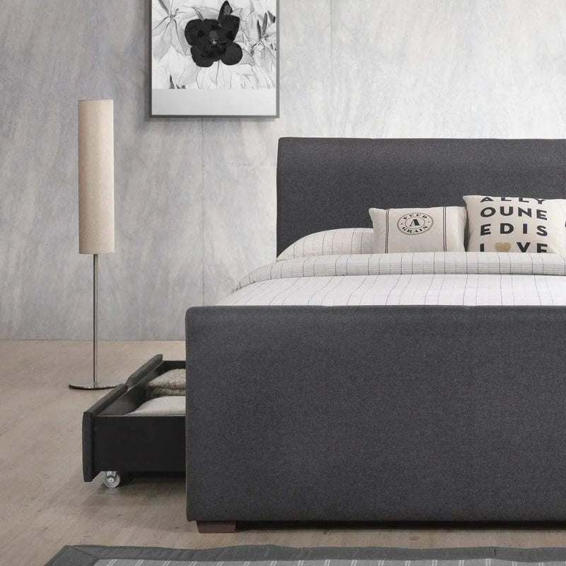 APRODZ Solid Wood Bray King Size Bed with 2 Drawers for Bedroom | Grey Finish