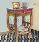 Wooden Handpainted Side Table with Drawer Storage Portable Bedside End Table (Multicolor) 