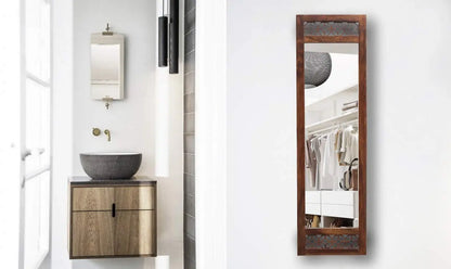 Durque Full Length Mirror with Carved Sheesham Wood Frame - Provincial Teak Finish 