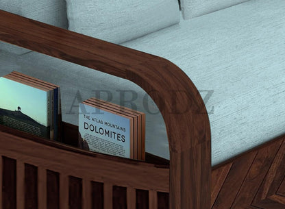 Sheesham Wood Sofa Cum Bed, 3 Seater, with Blue Upholstery, Diamond Pattern Design (75 x69 x30 Inch)