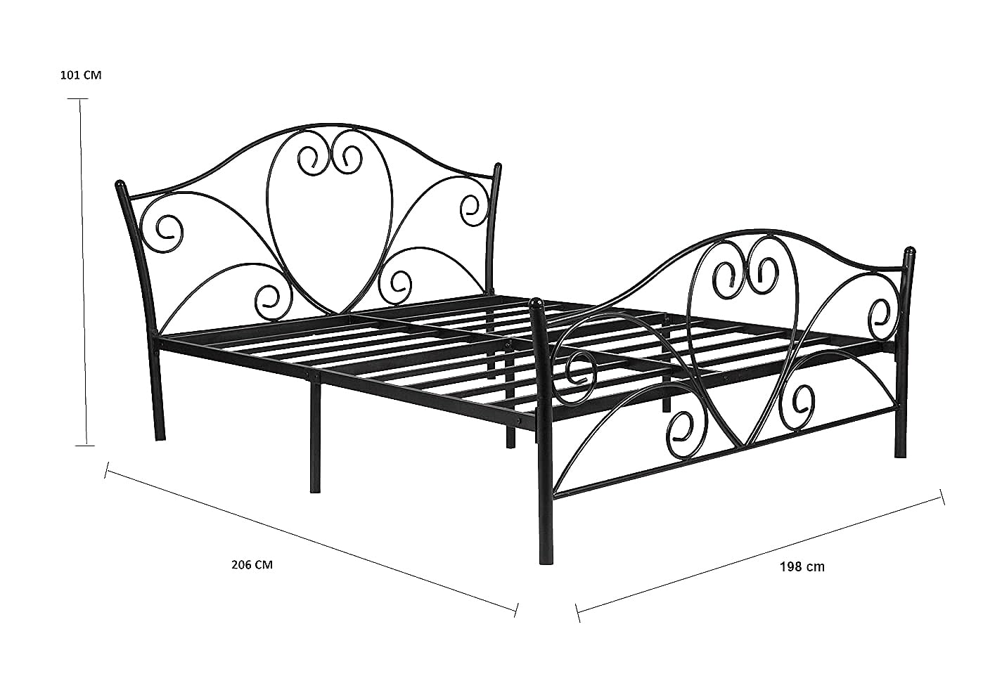 APRODZ Iron Queen Size Bed For Bedroom Metal Bed In Black Color, Painted