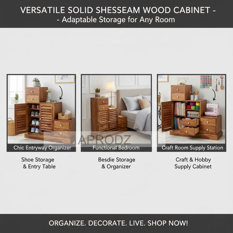 Sheesham Wood Storage Zuni Shoe Rack Cabinet for Living Room | 2 Shelf 4 Drawer Shoe Organizer | Brown 