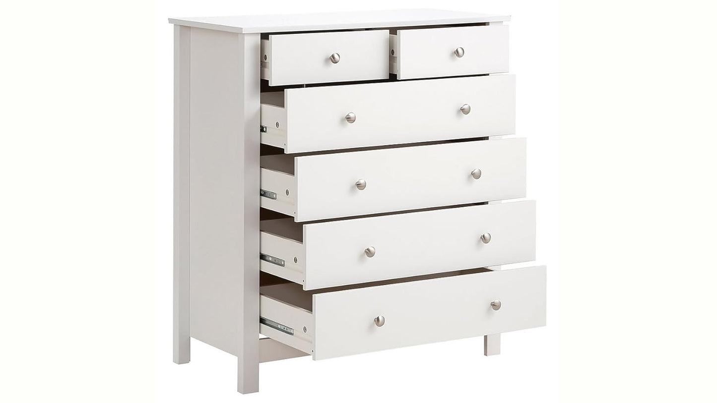 APRODZ Mango Wood Ania Chest of 6 Drawers Storage Cabinet for Living Room | Wooden Sideboard | White Finish