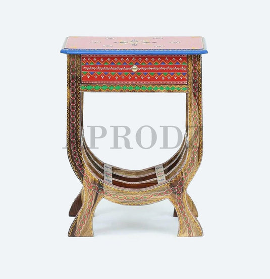 Translation missing: en.Wooden Handpainted Side Table with Drawer Storage Portable Bedside End Table (Multicolor) 