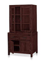 Glass Door Cabinet | 2 Drawers 3 Shelves Sheesham Wood Storage Organizer | Durable Stylish Wooden Furniture | Elegant Design Home Decor Compact Multifunctional | Compact multifunctional furniture 