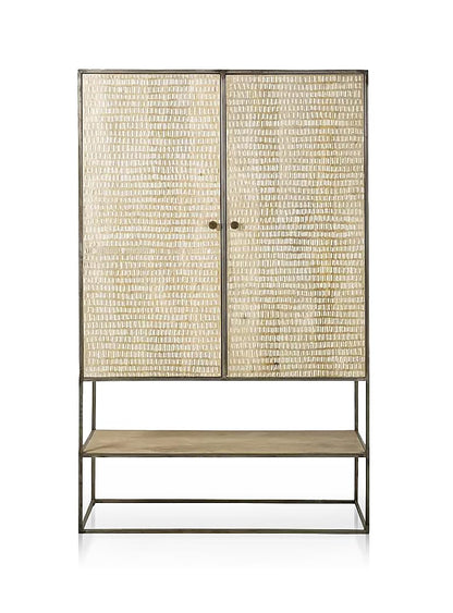 APRODZ Madera Metal and Mango Wood 2-Door Wardrobe Storage Almirah Cupboard for Cloths (Solid Wood - Natural)