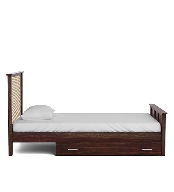 Sheesham Wood with Drawer Storage Fischer Single Size Bed for Bedroom Stylish | Dark Brown Finish