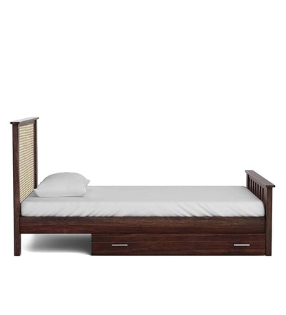 Sheesham Wood with Drawer Storage Fischer Single Size Bed for Bedroom Stylish | Dark Brown Finish