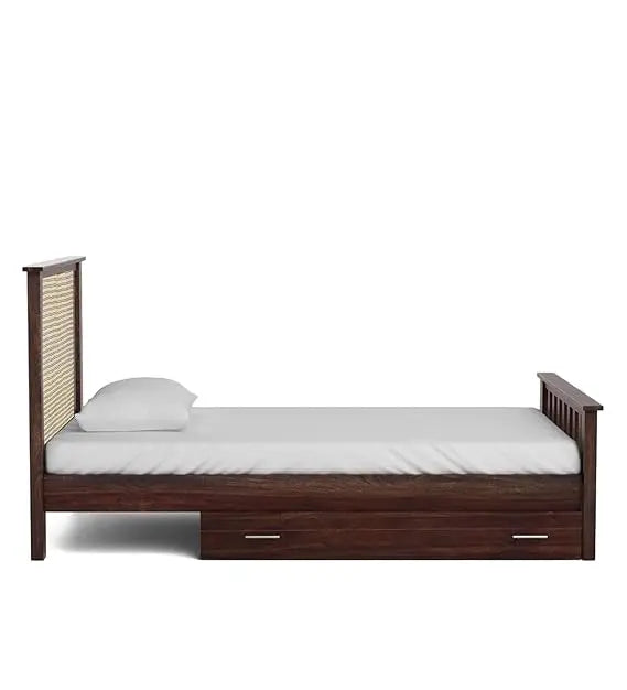 Translation missing: en.Sheesham Wood with Drawer Storage Fischer Single Size Bed for Bedroom Stylish | Dark Brown Finish 