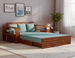 Sheesham Wood Sofa Cum Bed, 3 Seater with Blue Upholstery (75 x69 x30 Inch)  Sheesham Wood Sofa Cum Bed (3 Seater)