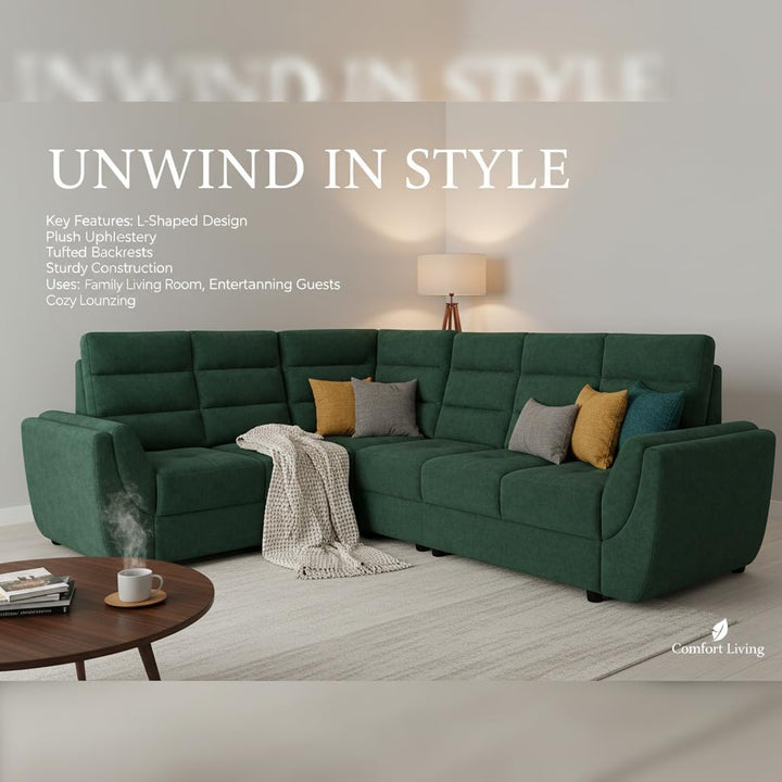 Translation missing: en.L-Shaped Sectional 6-Seater Sofa with Tufted Cushion Padded Armrest Perfect Fabric Corner Sofa 