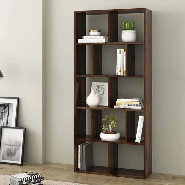 Lizzie Sheesham Wood Asymmetrical Cube Home Office Bookcase 