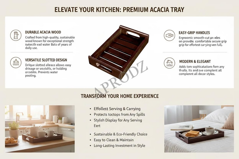 Solid Wood Decorative Serving Tray – Antique Touch Rectangular Wooden 