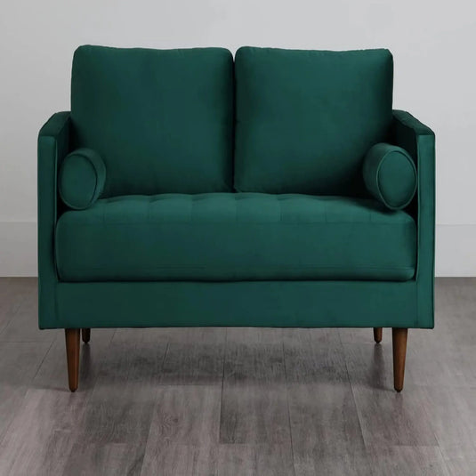 Translation missing: en.MidCen Wooden 2 Seater Sofa with High-Density Comfortable Foam for Home &amp; Living Room (Upholstered- Dark Green Velvet Fabric) 