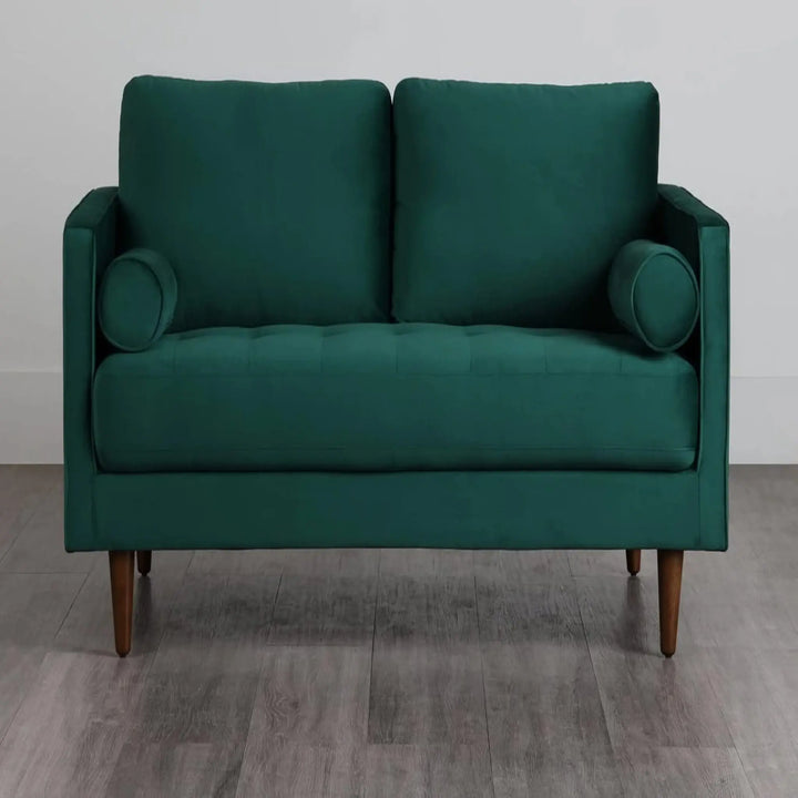 Translation missing: en.MidCen Wooden 2 Seater Sofa with High-Density Comfortable Foam for Home &amp; Living Room (Upholstered- Dark Green Velvet Fabric) 
