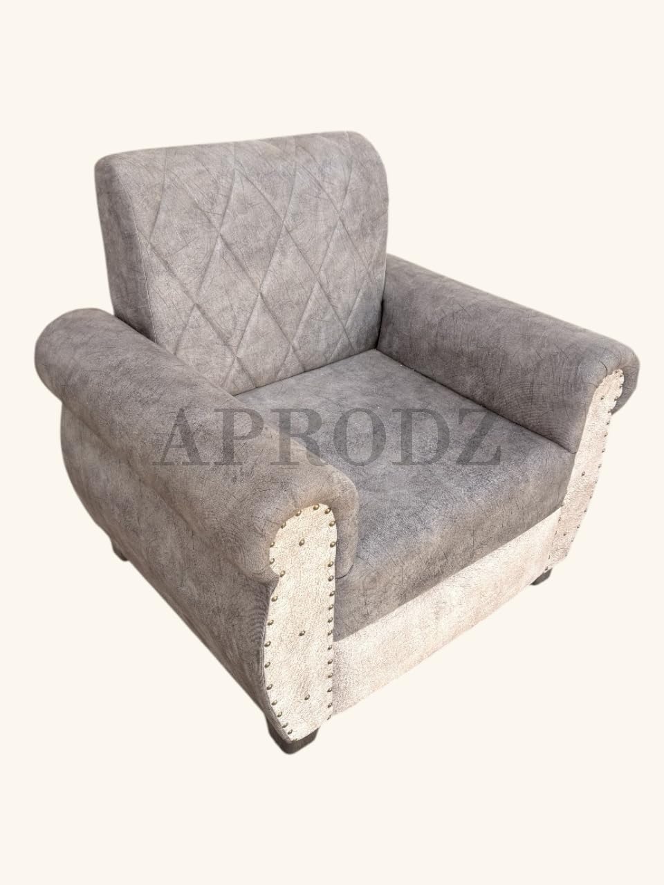 Sofa | Wood Frame Suede Fabric 40D Foam Cushion | Comfortable, Durable, Stylish & Modern for Living Room Furniture | Compact Design Lounge Seat Relaxation (Light Grey + Beige) 