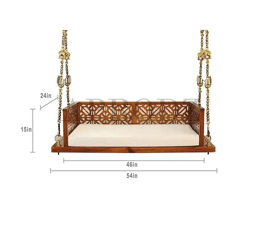 Translation missing: en.Swing Wooden Jhula with Brass Coated Chainfor Indoor Outdoor &amp; Balcony | House Swings for Adults (Walnut Finish) 
