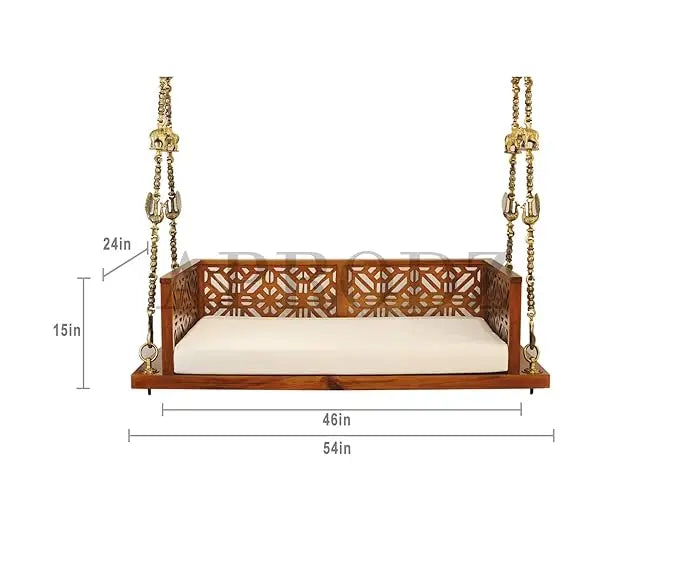 Swing Wooden Jhula with Brass Coated Chainfor Indoor Outdoor & Balcony | House Swings for Adults (Walnut Finish) 