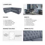 Shaped Sectional 6-Seater Sofa with Tufted Back Padded Armrest Perfect Fabric Corner Sofa 