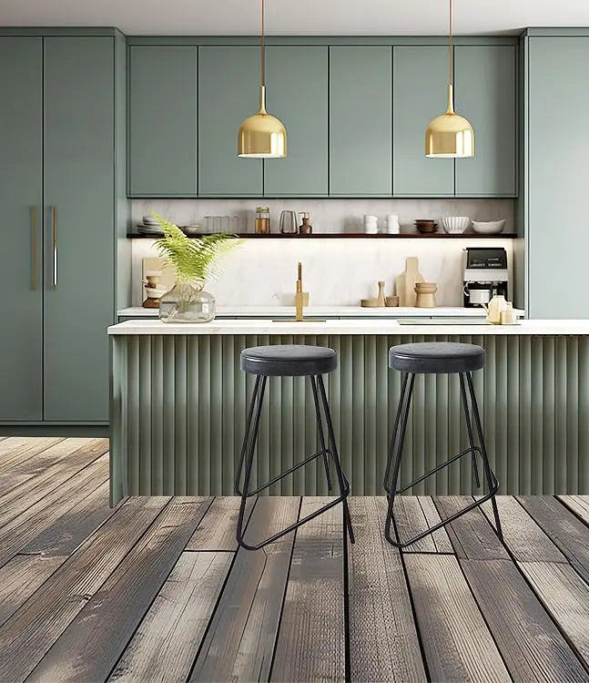 APRODZ Bar Stool for Home bar, Counter Stool Chair Modern, Shop Industrial Stool with footrest, Black Metal and Wood, Set of 2