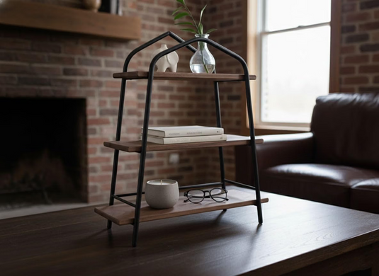 Translation missing: en.3-Tier Wood &amp; Metal Organizer Shelf Brown Finish 