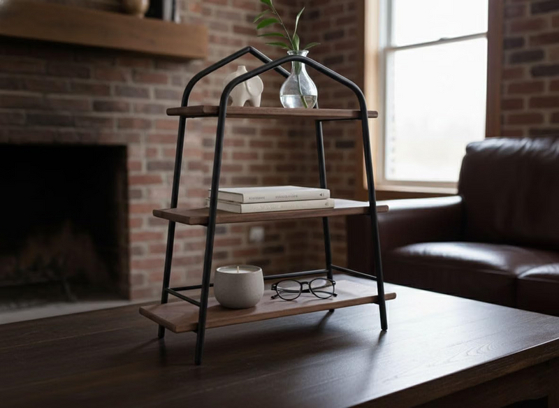 3-Tier Wood & Metal Organizer Shelf Brown Finish 